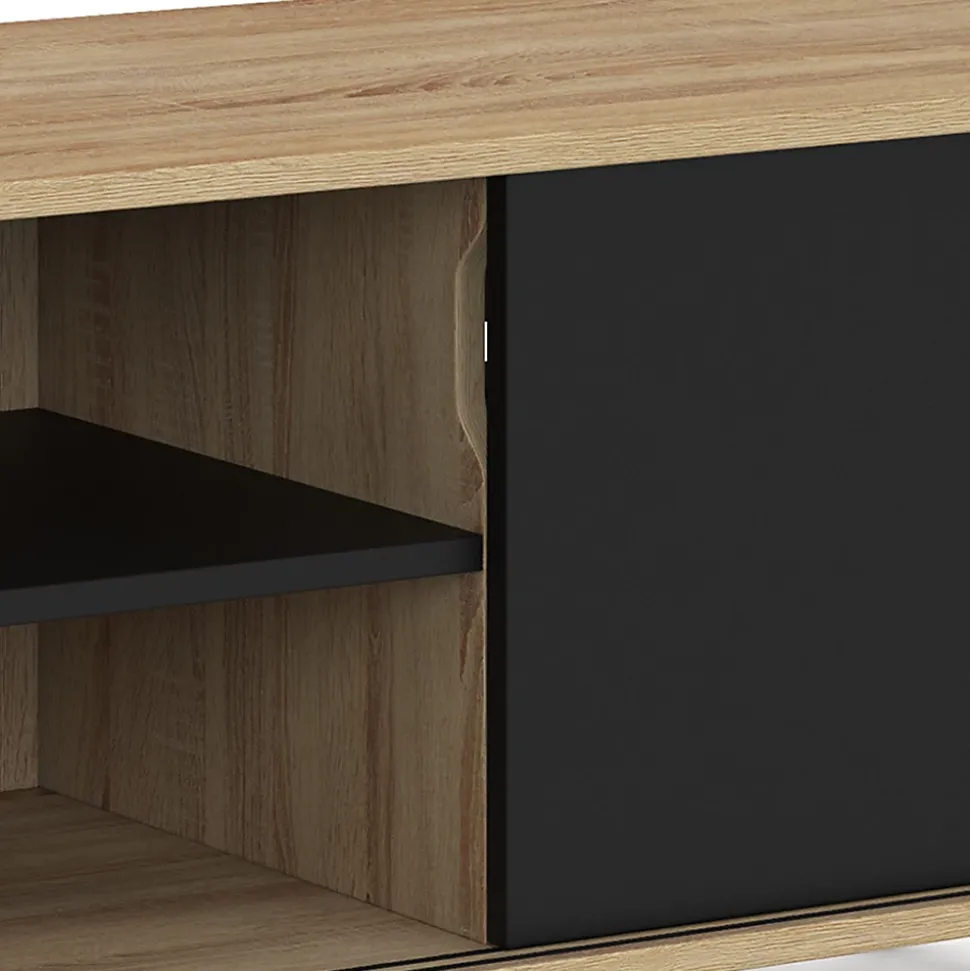 Meuble TV 140 cm EASY montage sans outils 2 portes coulissantes réversibles effet bois et noir