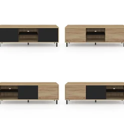 Meuble TV 140 cm EASY montage sans outils 2 portes coulissantes réversibles effet bois et noir