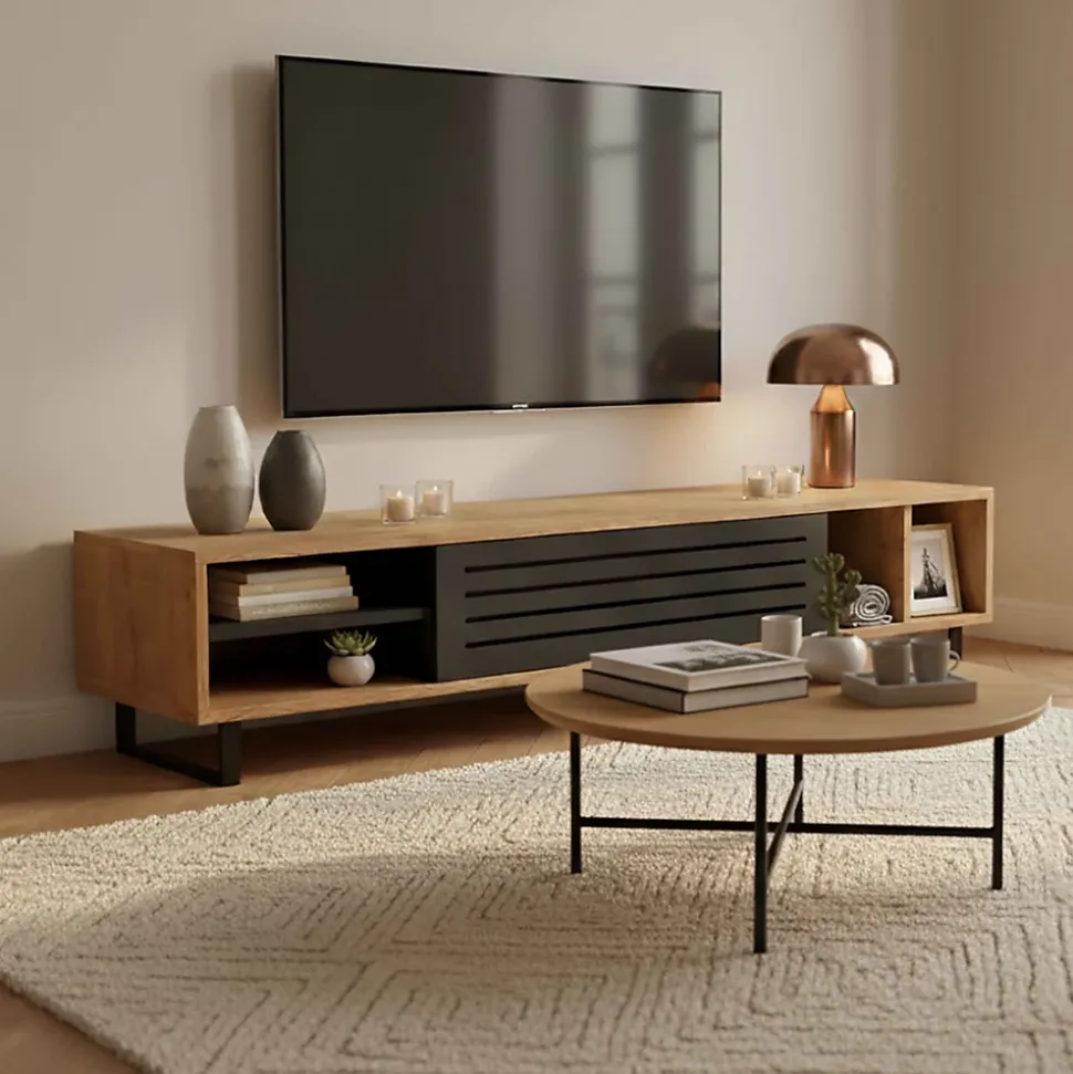 Meuble TV 160 cm effet bois clair Oviala