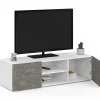 Meuble TV 113 cm ELI blanc portes effet béton