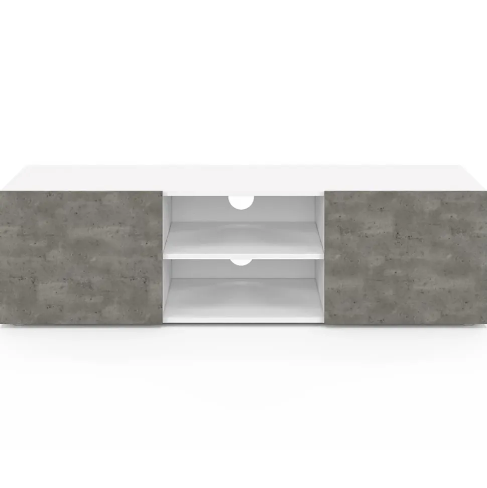Meuble TV 113 cm ELI blanc portes effet béton