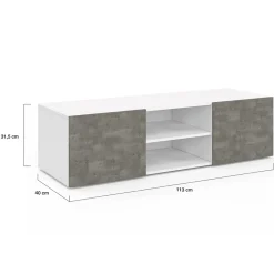 Meuble TV 113 cm ELI blanc portes effet béton