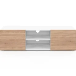 Meuble TV 113 cm ELI blanc portes façon hêtre