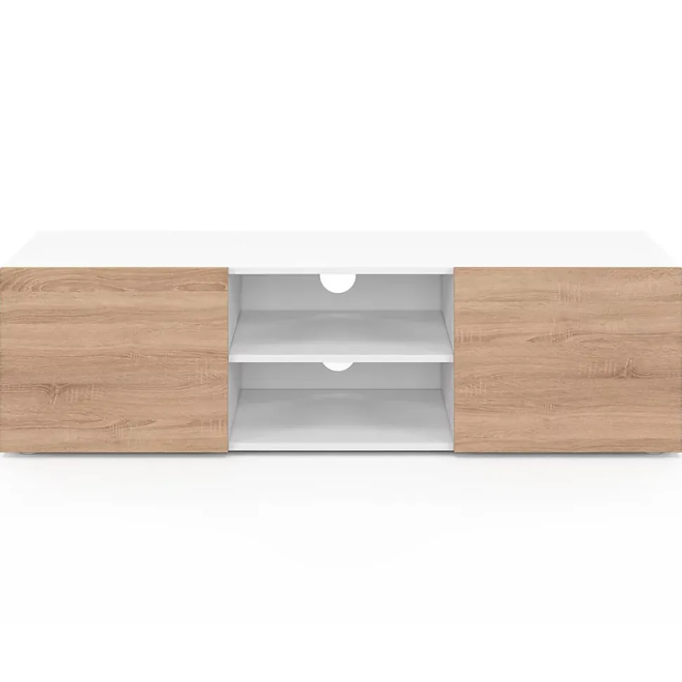 Meuble TV 113 cm ELI blanc portes façon hêtre