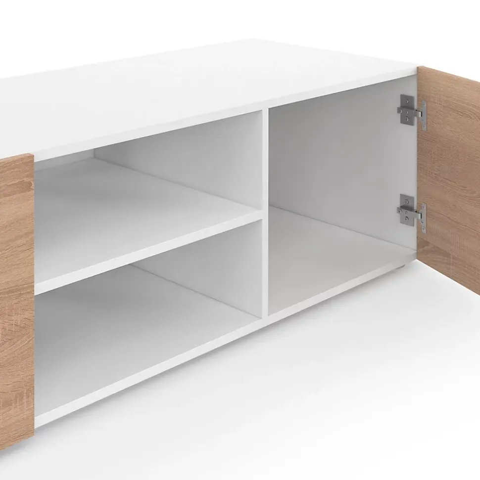 Meuble TV 113 cm ELI blanc portes façon hêtre
