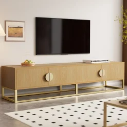Meuble TV 180 Cm En Bois Grainé - Meuble De Salle à Manger Moderne, 4 Portes, Poignées Demi-rondes