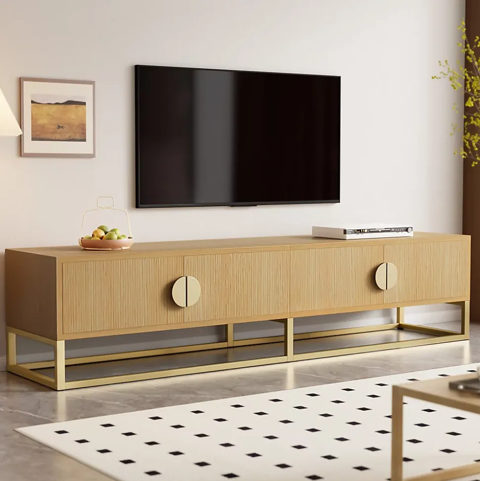 Meuble TV 180 Cm En Bois Grainé - Meuble De Salle à Manger Moderne, 4 Portes, Poignées Demi-rondes