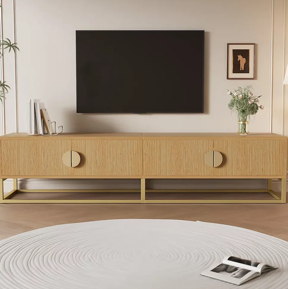 Meuble TV 180 Cm En Bois Grainé - Meuble De Salle à Manger Moderne, 4 Portes, Poignées Demi-rondes