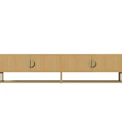 Meuble TV 180 Cm En Bois Grainé - Meuble De Salle à Manger Moderne, 4 Portes, Poignées Demi-rondes