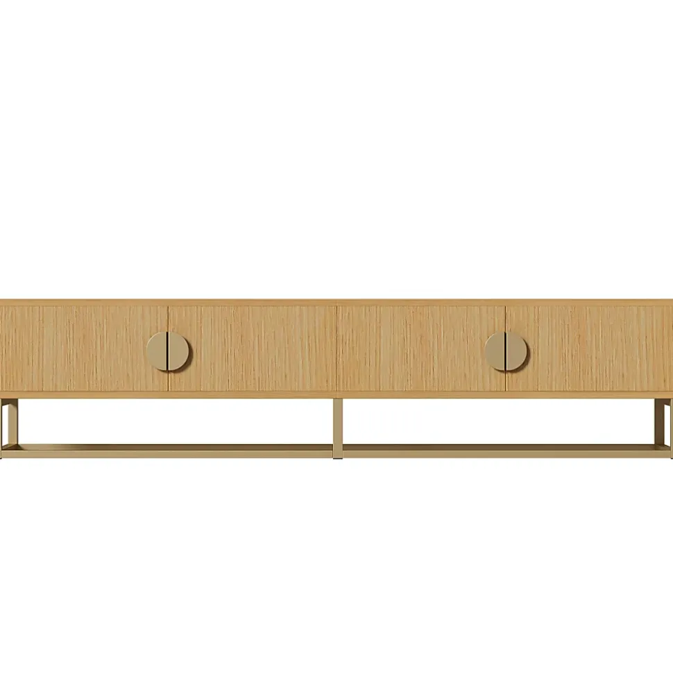Meuble TV 180 Cm En Bois Grainé - Meuble De Salle à Manger Moderne, 4 Portes, Poignées Demi-rondes