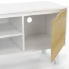 Meuble TV 110 cm FINN blanc 2 portes façon hêtre