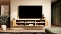 Meuble TV 175 cm imitation chêne avec 6 compartiments WALL