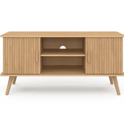 Meuble TV 110 cm JULIETTE 2 portes lattes tasseau bois coloris chêne