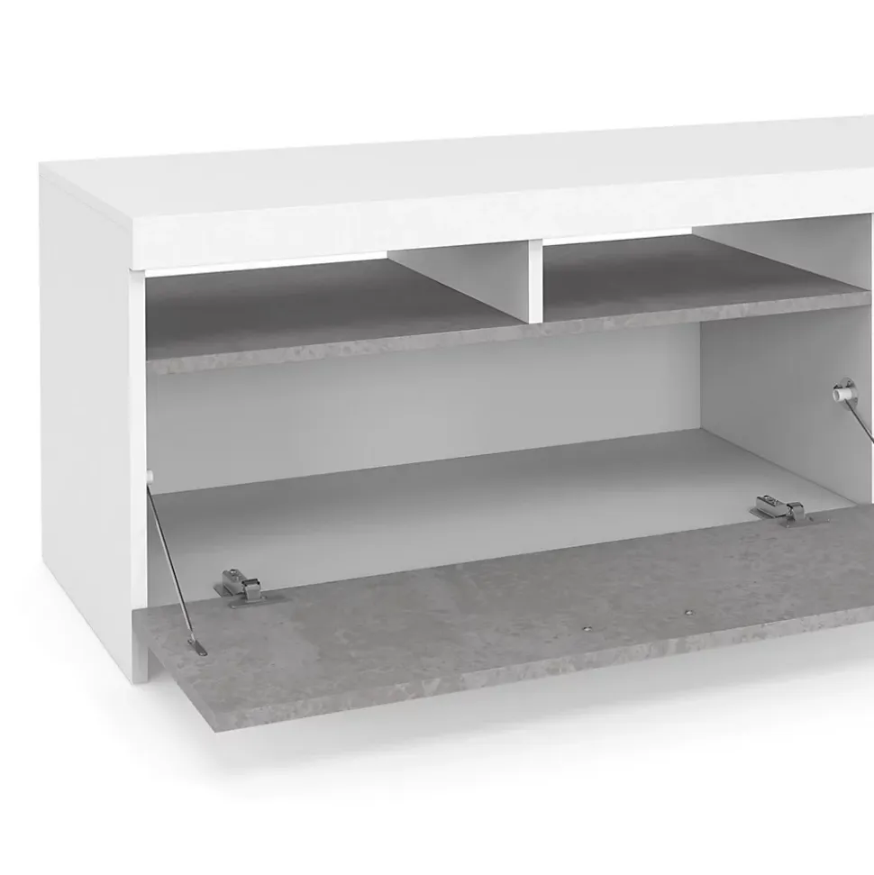 Meuble TV 110 cm MALO blanc et placard effet béton