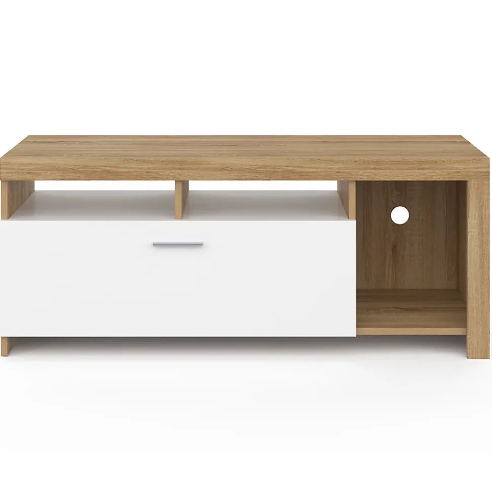 Meuble TV 110 cm MALO bois et placard blanc