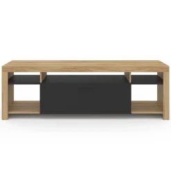 Meuble TV 140 cm MALO bois et placard noir