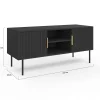 Meuble TV 110 cm MARCEL 2 portes lattes tasseau bois noir