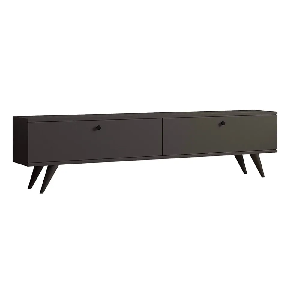 Meuble TV 160 cm mélaminé gris Oviala