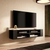 Meuble TV 140 cm noir avec 4 compartiments WALL