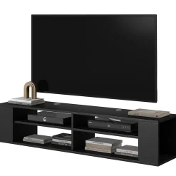 Meuble TV 140 cm noir avec 4 compartiments WALL