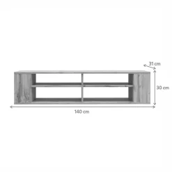 Meuble TV 140 cm noir avec 4 compartiments WALL