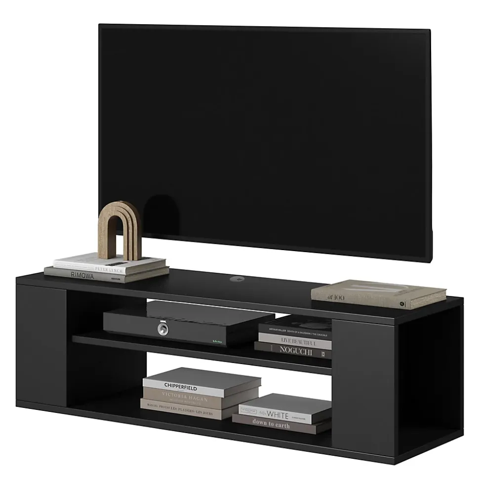 Meuble TV 100 cm noir avec 2 compartiments WALL