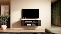 Meuble TV 100 cm noir avec 2 compartiments WALL