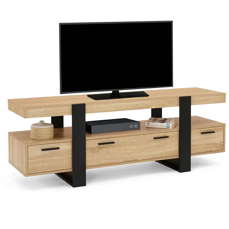 Meuble TV 140 cm PHOENIX avec tiroirs bois et noir