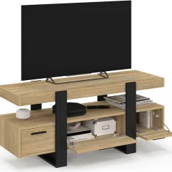 Meuble TV 116 cm PHOENIX avec tiroirs bois et noir