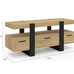 Meuble TV 116 cm PHOENIX avec tiroirs bois et noir
