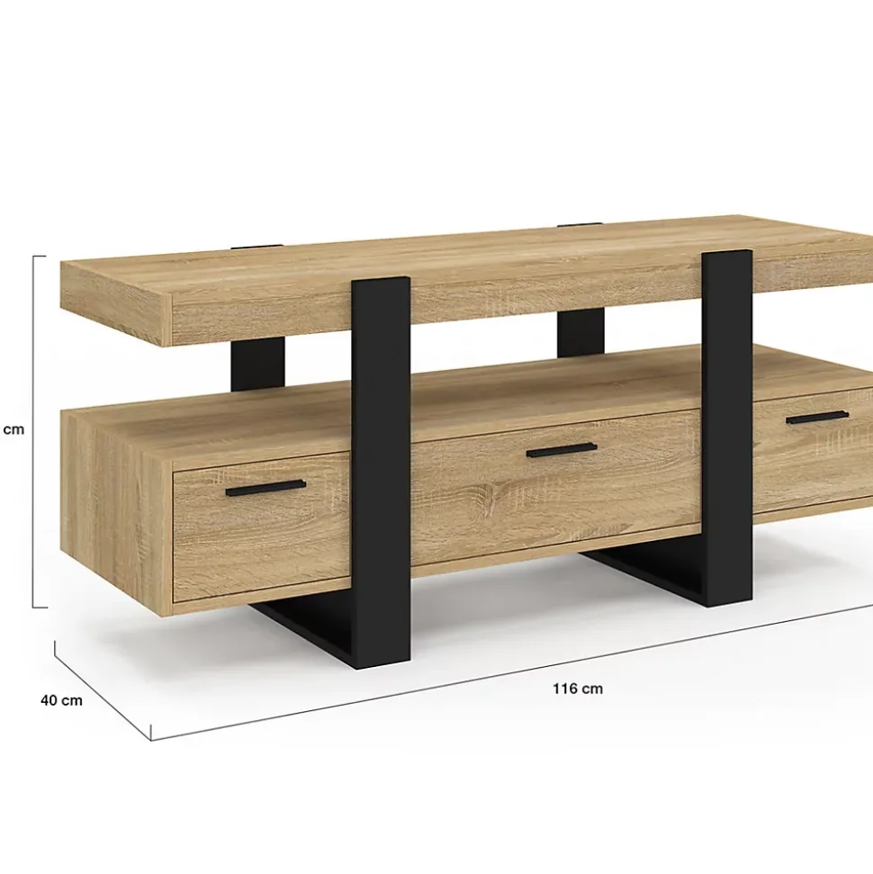Meuble TV 116 cm PHOENIX avec tiroirs bois et noir