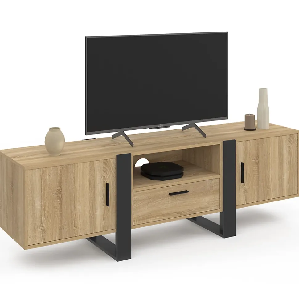 Meuble TV 160 cm PHOENIX avec rangements bois et noir