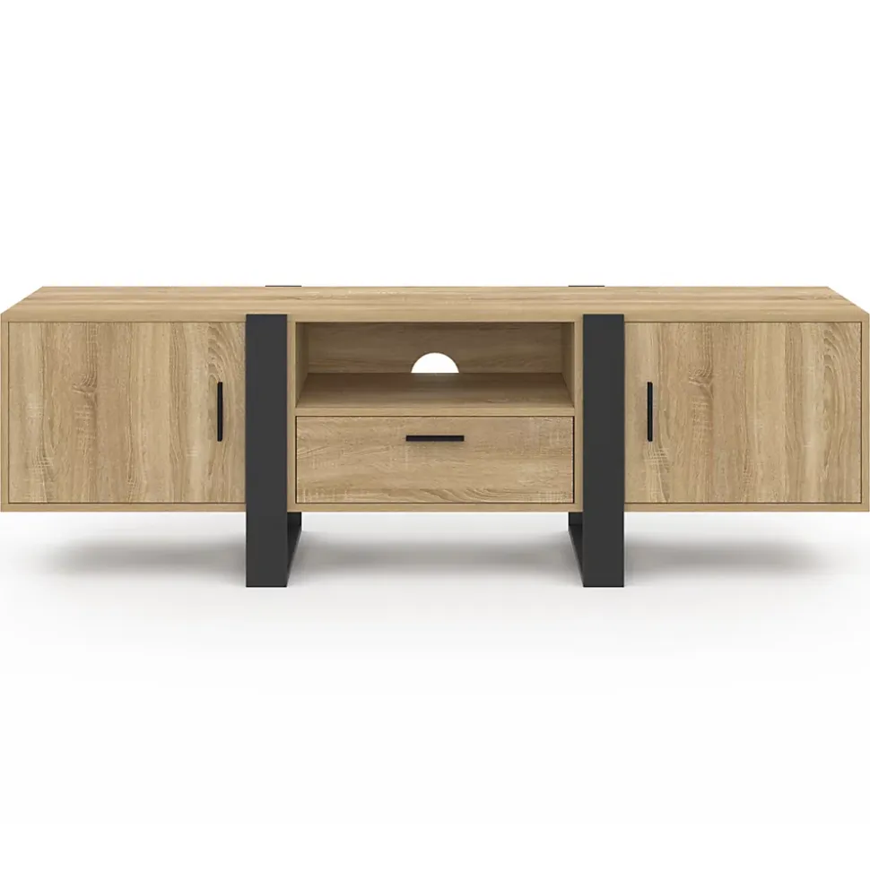 Meuble TV 160 cm PHOENIX avec rangements bois et noir