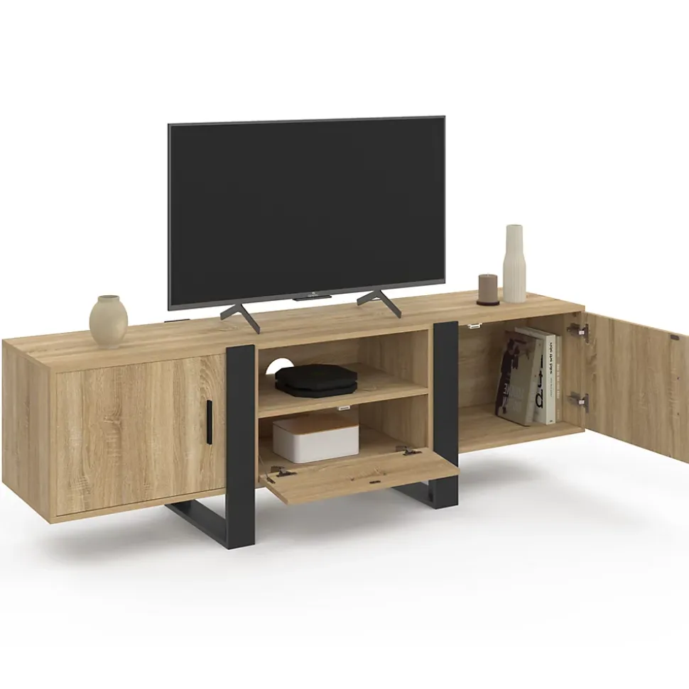 Meuble TV 160 cm PHOENIX avec rangements bois et noir