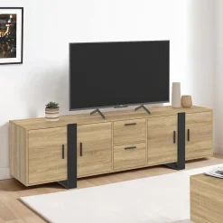Meuble TV 180 cm PHOENIX avec rangements bois et noir