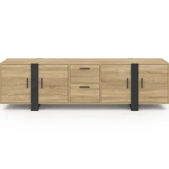 Meuble TV 180 cm PHOENIX avec rangements bois et noir