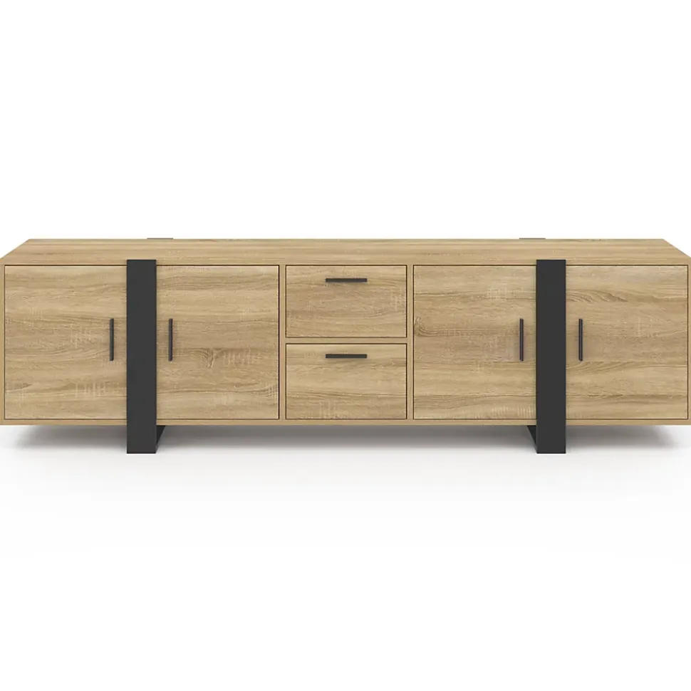 Meuble TV 180 cm PHOENIX avec rangements bois et noir