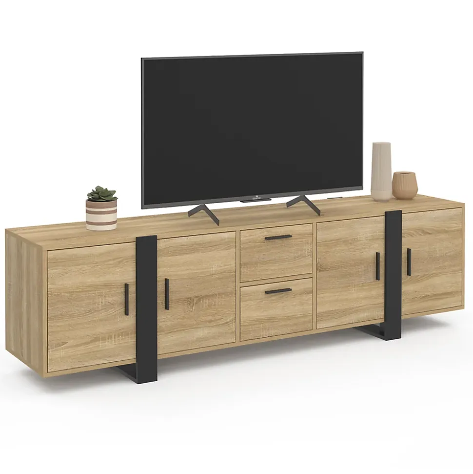 Meuble TV 180 cm PHOENIX avec rangements bois et noir