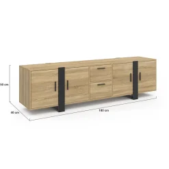 Meuble TV 180 cm PHOENIX avec rangements bois et noir