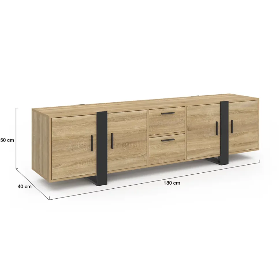 Meuble TV 180 cm PHOENIX avec rangements bois et noir