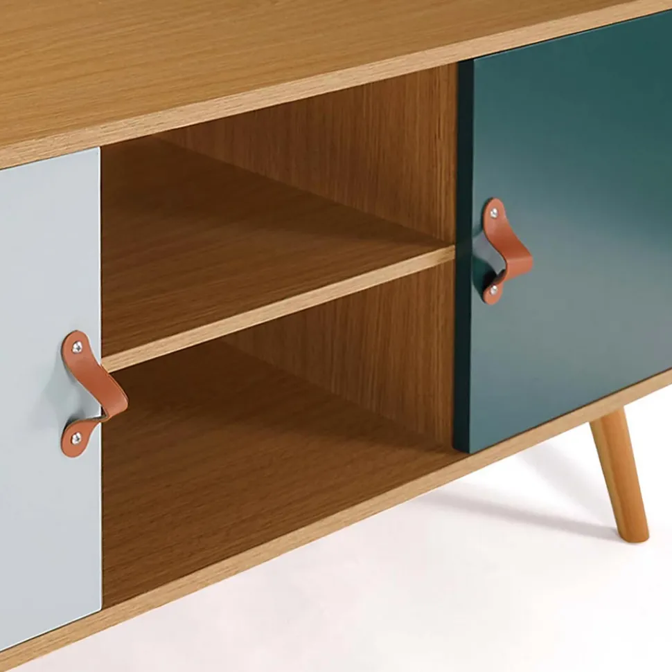 Meuble TV 113 cm scandinave ALIZE bois et vert