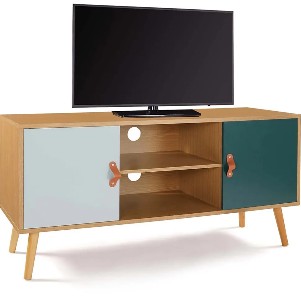 Meuble TV 113 cm scandinave ALIZE bois et vert