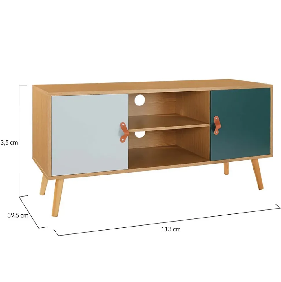 Meuble TV 113 cm scandinave ALIZE bois et vert