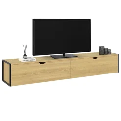 Meuble TV 180 cm suspendu DETROIT 2 portes design industriel