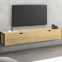Meuble TV 180 cm suspendu DETROIT 2 portes design industriel