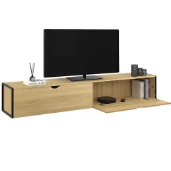 Meuble TV 180 cm suspendu DETROIT 2 portes design industriel