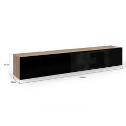 Meuble TV 180 cm suspendu ELIO 2 portes bois et noir