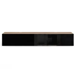 Meuble TV 180 cm suspendu ELIO 2 portes bois et noir