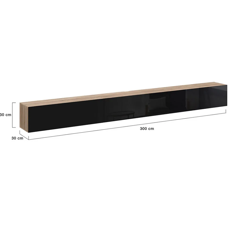 Meuble TV 300 cm suspendu ELIO 3 portes bois et noir
