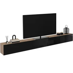Meuble TV 300 cm suspendu ELIO 3 portes bois et noir